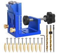 Pocket Hole Jig Kit 15 Degree Drilling Locator,Aluminum Alloy Pocket Dowel Hole Jig with Adjustable Drill Guides,Woodworking Angle Joint Locator Tool for Screw Joinery,Includes Drill Bits & Plugs