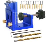 Pocket Hole Jig Kit, 15° Woodworking Drill Guide, Aluminium Alloy Dowel Jig with 2 Drill Bits, Screws & Plugs, 9.5Mm Drill Sleeve Tool Blue