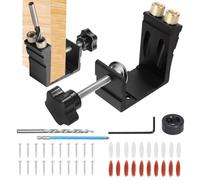 Pocket Hole Jig Kit, 47PCS Adjustable 15 Degree Pocket Hole Screw Jig, Metal Drilling Locator Woodworking Dowel Jig Kit Angled Holes Drilling Positioner Punch Locator for Carpentry, Black