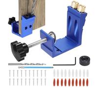 Pocket Hole Jig Kit, 47PCS Adjustable 15 Degree Pocket Hole Screw Jig, Metal Drilling Locator Woodworking Dowel Jig Kit Angled Holes Drilling Positioner Punch Locator for Carpentry, Blue