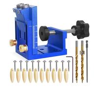 Pocket Hole Jig Kit with 2 Drill Bits 15 Degree Drill Guide Joint Screw Kit Inclined Hole Drilling Positioner Adjustable Metal Pocket Drill Joinery Screw Kit