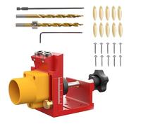 Pocket Hole Jig, Precision Aluminum Alloy, Carpentry Aid Tool with 2 Drill Bits 15° Inclined Hole, Drilling Positioner Aluminum Alloy Pocket Screw Jig red