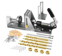 Pocket Hole Jig Set - Angle Carpentry Locator, Joint Tool | Adjustable Woodworking System for Corner Drilling Square Drive Bits Wrenches Stop Rings Furniture Cabinetry Framing Mounting Utility