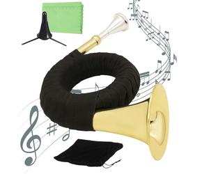 Pocket Horn | French Horn with Stand | Miniature Brass Musical Instrument | Mini Golden Wind | for Outdoor Events, Travel, Performance, Beginners, Lovers