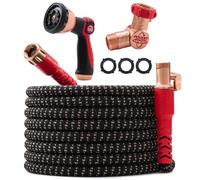 Pocket Hose Head UV w/Pocket Pivot, Expandable Garden Hose 100 FT w/10 Pattern Thumb Sprayer AS-SEEN-ON-TV 650psi 3/4in Ultra-Light Solid Copper Anodized Aluminum Fittings No-Kink No-Lead, Black