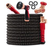 Pocket Hose Head w/Pocket Pivot, Expandable Garden Hose 150 FT w/10 Pattern Thumb Sprayer AS-SEEN-ON-TV 650psi 3/4in Ultra-Light Solid Copper Anodized Aluminum Fittings No-Kink No-Lead, Black