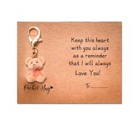 Pocket Hug Bear, Flocking Little Bear Key Chain with Pocket Hug Cards, Keepsake Ornament Gifts for Women Friend Lover Family, Positivity Encourage Gift for Birthday Christmas Mothers Day Valentines