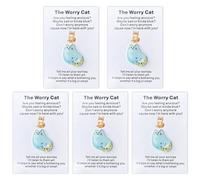 Pocket Hug Cards, The Worry Cat, Handmade Cat Pocket Hugs, Cute Cat Pocket Hug Token, Hug Cards with Cartoons Cat, Inspirational Hug Token Relationship Keepsake Exchange Card For Women (5Pcs Blue)