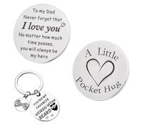 Pocket Hug for Dad, Decision Coin Keychain for Men, Engraved Leather Keyring Gift for Fathers (2Pcs Pocket Hug + Keychain)