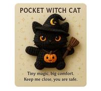 Pocket Hug from The Witch Cat - Hand-Knitted Black Cat Charm, Mini Witch Cat Companion for every girl, Magic-Themed Pocket Token for Protection & Comfort (A)