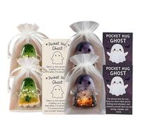 Pocket Hug Ghost Mini Charm, Cute Emotional Support Ghosts Token with Encouragement Card Small Comfort Gift for Friends Inspirational Decorative Keepsake (A*2+B*2)