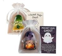 Pocket Hug Ghost Mini Charm, Cute Emotional Support Ghosts Token with Encouragement Card Small Comfort Gift for Friends Inspirational Decorative Keepsake (A+B)