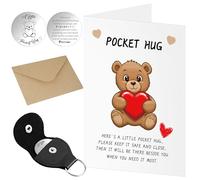 Pocket Hug Gift For Friends - A Little Pocket Hug Bear Card, Keychain & Envelope Gifts Keepsake Encourage Inspirational Gift for Friends Lovers Birthday Valentines Friendship Encouragement Cards