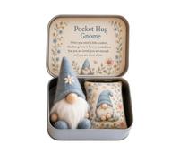 Pocket Hug Gnome Tin Box With Plush Doll And Mini Cushion Gift,Emotional Support Keepsake, Portable Travel Companion, Cottagecore Floral Design,For Comfort & Friendship，Blue