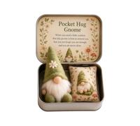 Pocket Hug Gnome Tin Box With Plush Doll And Mini Cushion Gift,Emotional Support Keepsake, Portable Travel Companion, Cottagecore Floral Design,For Comfort & Friendship，Green