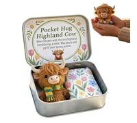 Pocket Hug Highland Cow Gift Set - A Little Hug You Can Carry Anywhere, Handmade Wool Felt Highland Cow Pocket Hug, Mini Plush Gift Set for Anxiety Relief for Friends and Family (Spring)