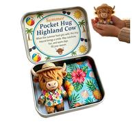 Pocket Hug Highland Cow Gift Set - A Little Hug You Can Carry Anywhere, Handmade Wool Felt Highland Cow Pocket Hug, Mini Plush Gift Set for Anxiety Relief for Friends and Family (Summer)