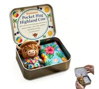 Pocket Hug Highland Cow Gift Set, Soft Mini Plush Cow with Tin Box & Card, Emotional Support Highland Cows Pocket Hug Token, Portable for Valentines Birthday Long Distance Relationships (#B)