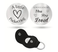 Pocket Hug Keychain Stainless Steel Double Sided Tokens With PU Leather Keychains Long Keepsake Distance Relationship Gift guardian up someone tokens tokens stoner tokens up positive keychain