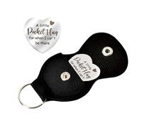 Pocket Hug | Pocket Hug Keychain | A Little Pocket Hug Keychain | Double Sided Heart Coin With Leather Keychain | Engraved Stainless Steel Keepsake Coin, Friendship Reminder For Men Women