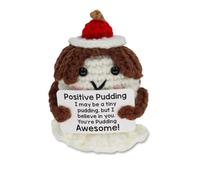 Pocket Hug Positive Caramel Pudding Plush - Handmade Crochet Stress Relief Doll with Motivational Card, Cute Emotional Support Gift for Boys and Girls, Friends, Coworkers, Anxiety Relief