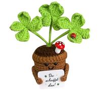 Pocket Hug Positive Plant - Four-Leaf Crochet Flower Pot Dolls, Lucky Charm Exam, Courage Gift, First Day of School, Good Wish Gifts, Thank You Gift Teacher