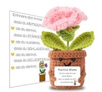 Pocket Hug Positive Sunflower, Creative Knitting Wool Sunflower Doll and Lucky Charm Feeling Cards, Courage Gift, Get Well Soon Gift, School Gift (Pink Flowers)