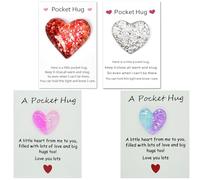 Pocket Hug, Thinking of You Gift for Emotional Support, 4-Piece Set with Glitter Heart Keepsakes, Encouragement Cards for School Season and Long-Distance Relationships, Portable Comfort Gifts