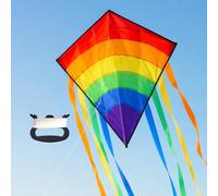 Pocket Kite for Children, Rainbow Kite with Long Tail, Single Line Flight Kite with 80 m Kite Cord, Easy to Fly, Foldable for Outdoor Activities, Beginners