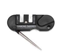 Pocket Knife Sharpener, Multifunction EDC Gear Keychain Foldable Sharpening Stone with 3 Stages Ceramic & Carbide&Diamond Tapered for Survival Hunting Fishing Camping, Black