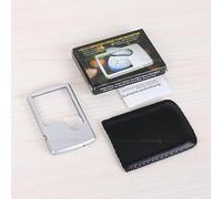 Pocket Magnifier with LED Light 3X 6X Double Lens Handheld Magnifying Glass Card Sized with Leather Case Glass for Reading Battery included