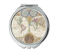 Pocket Mirror,Compact Mirror Round Compact Mirror Double-sided,map-of-the-world Wallet mirror for Men/Women MT 053