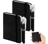 Pocket Notebook Set, 2 Pcs Mini Notepad with 2Pcs Pen and Index Sticker, A7 Pu Leather Notebook, 3 x 4 Inch Small Pocket Hardcover Notepad Memo Book for Office School Home Writing Plans