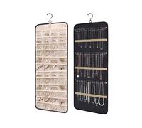 Pocket Oxford Fabric Double Sided Hanging Rotating Jewelry Organizer with Hanger Hooks for Earrings, Necklaces, Rings