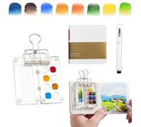 Pocket Painting Kit,Gouache Palettes- 8 Grids Mini Watercolour Paint Set Foldable Acrylic Palette With Sketchbook & Clip And Pen, For Outdoors Sketching, Painting