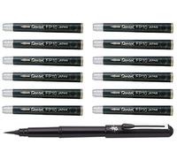 Pocket Pentel Brush Pen Including Refill Cartridges (Black), Refillable, Waterproof, Non-Fading, black, mit 12 Patronen