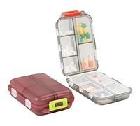 Pocket Pharmacy, Travel Pill Organiser, 2Pcs Pill Box Medication Organizer with 10 Compartments, Small Pill Box Travel Pill Case Pill Sorter Medicine Box Pill Boxes for Travel Work (Gray + Red)