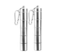 Pocket Pill Case, Portable Pill Box, Designerbox 5 Compartments Aluminum Alloy Pill Holder Waterproof Medicine Organizer Pill Bottle Pill Container with Keychain & Carabiner for Travel Camping (2 PCS)