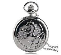 Pocket Retro Silver Quartz Pocket Watch Men Fashion Japanese Anime Fullmetal Alchemist Necklace Fob Watches Kid Gift for Clock silver80cmchain