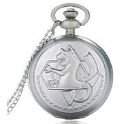 Pocket Retro Silver Quartz Pocket Watch Men Fashion Japanese Anime Fullmetal Alchemist Necklace Fob Watches Kid Gift for Clock 30cmchain