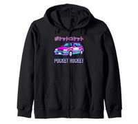 Pocket Rocket Retro Japanese JDM Tuner Car Synthwave Graphic Zip Hoodie