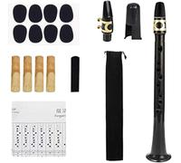 Pocket Saxophone for Beginners - Portable Alto Saxophone Black ABS Mini Sax Practice Tool Kit with 6 Reeds 8 Tooth Pads Carrying Bag Fingering Table (1PCS)
