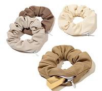 Pocket Scrunchies Hair Ties with Hidden Zipper Stash Scrunchy Ponytail Holder Brown Series