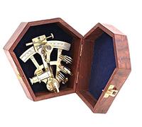 Pocket Sextant Kelvin Hughes London Nautical Brass, Navy Sailors Brass Sextant, Celestial Navigation, Determine Latitude & Longitude, with Rose Wooden Box, Galactic Gifting