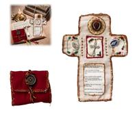 Pocket Shrine with Silver Cross Included Inside, 2025 New Handmade Prayer Quilt, Mini Travel Shrine Pouch, Encouragement Christian Spiritual Gifts, Fabric Embroidered Blessing Pocket Shrine