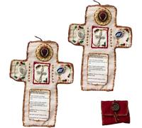 Pocket Shrine with Silver Cross Included Inside,Handmade Pocket Shrine Prayer Quilt with Cross Inside,Mini Scripture Quilts,Pocket Cross for Prayer,A Sacred Companion of Faith (2 Pcs)