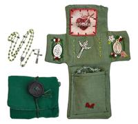 Pocket Shrine with Silver Included Inside, Pocket Shrine Catholic Fabric, Sacred Keepsake Pocket Shrine Buddha Shrine Supplies,Handmade Embroidered Pockets Shrine for Prayer, Pockets Cross for Prayer