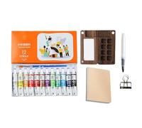 Pocket Size Watercolour Paint Set, Portable Acrylic Watercolour Palette, Travel Kit, Perfect for Sketching, Outdoor Painting, Student Art Lessons, with Pins