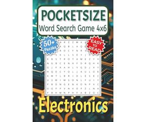 Pocket Size Word Search Game 4x6 Electronics: Easy, Mini, Small Travel Compact Size, about Electronics for Adults, Seniors & Teens | 4x6 inches, 110 ... Gift for Vacations, Holidays and Free Times