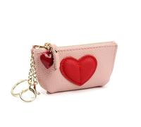 Pocket-Sized Solid Color Mini Coin Purse for Women, 3D Heart Shape Change Wallet, Key Lipstick Card Holder (Pink)